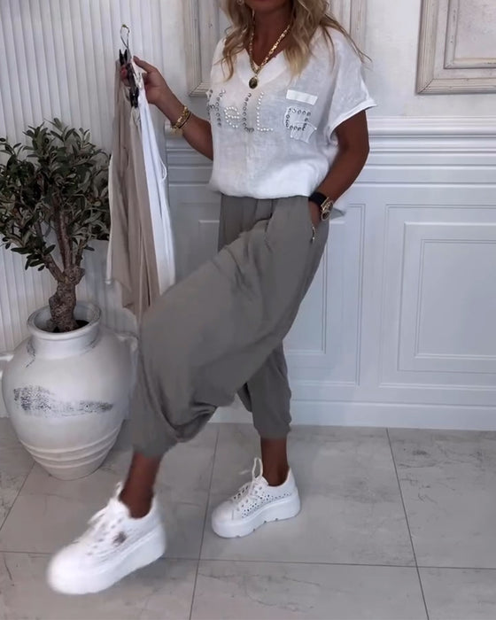 Solid Color Bloomers Casual Pants