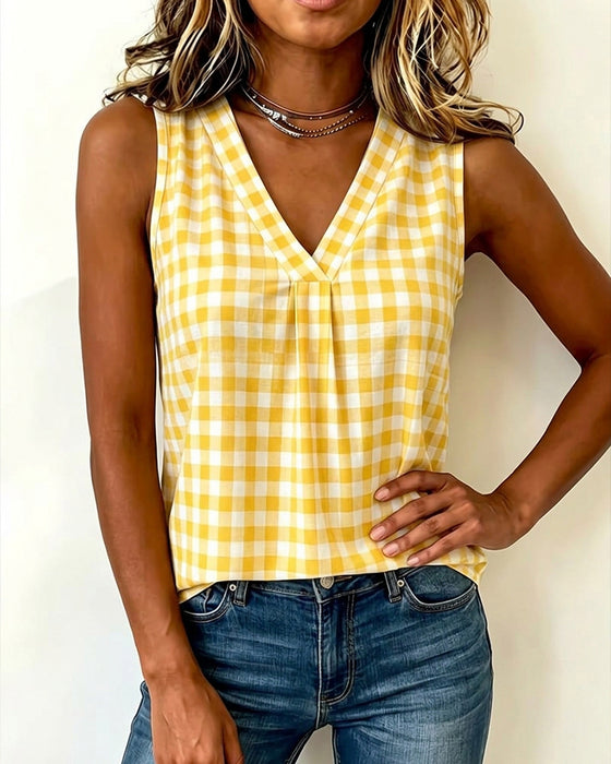 Plaid V-neck Sleeveless Tank Top