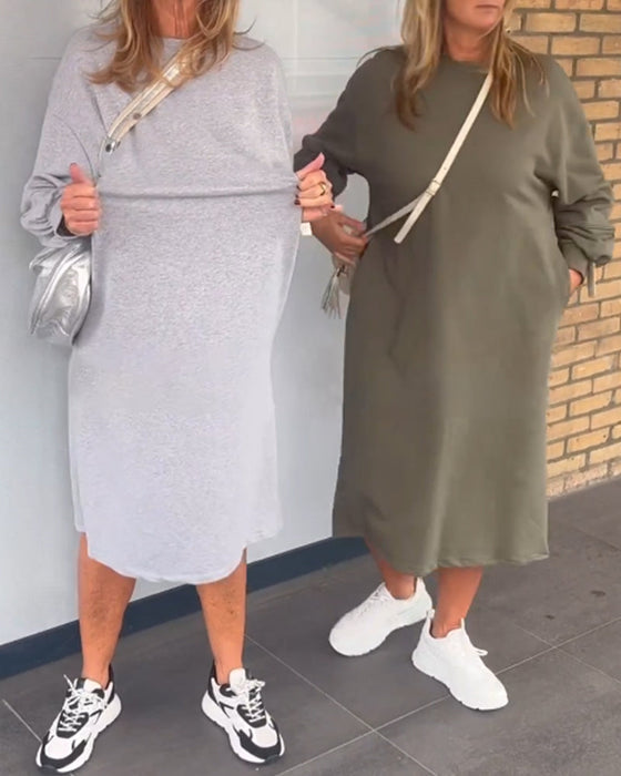 Plain crew neck pocket dress