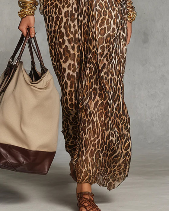 Trendy Leopard Batwing Sleeve Dress