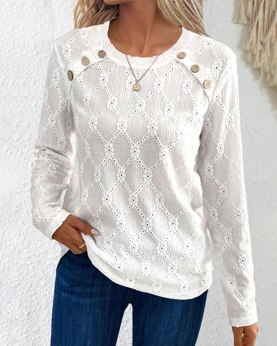 Button printed long sleeve top