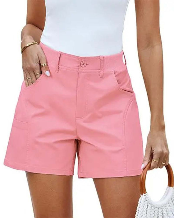 Pocket Button Solid Color Shorts