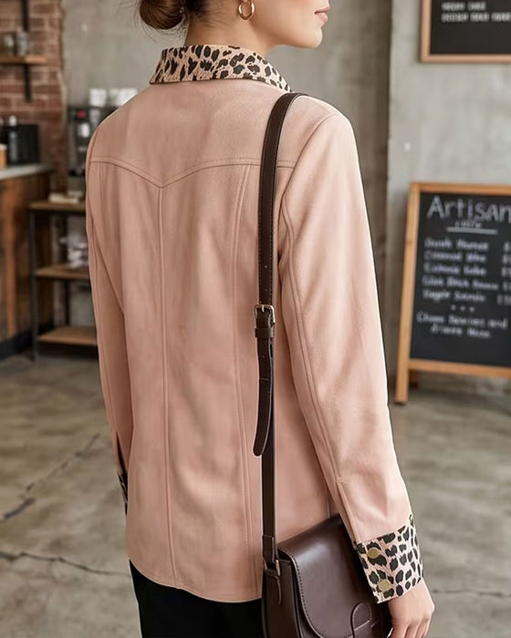 Lapel Leopard Patchwork Shirt