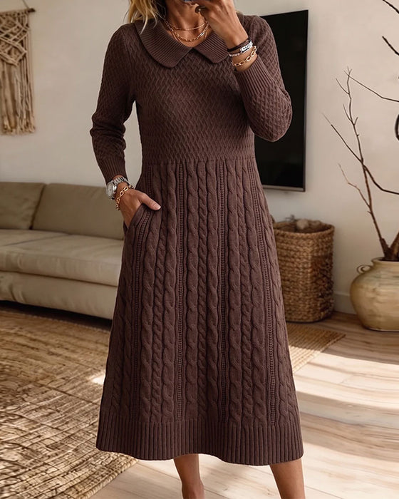 Peter Pan Collar Cable Knit Sweater Dress
