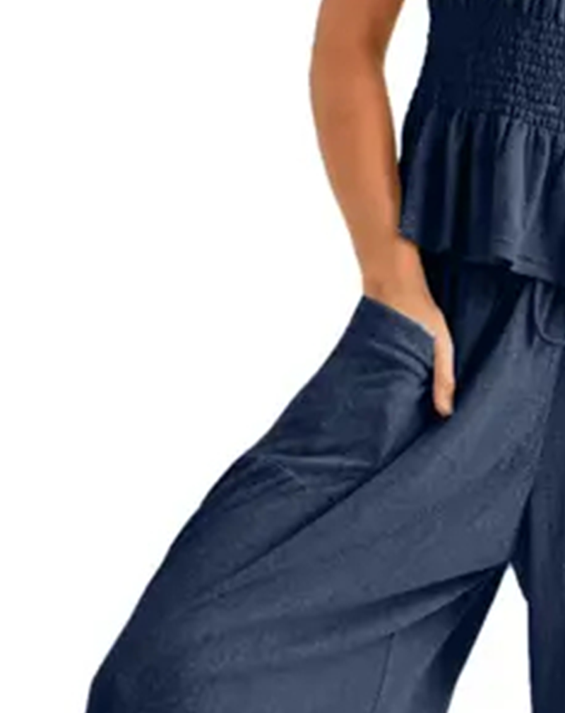 Solid-Color Short-Sleeve Set