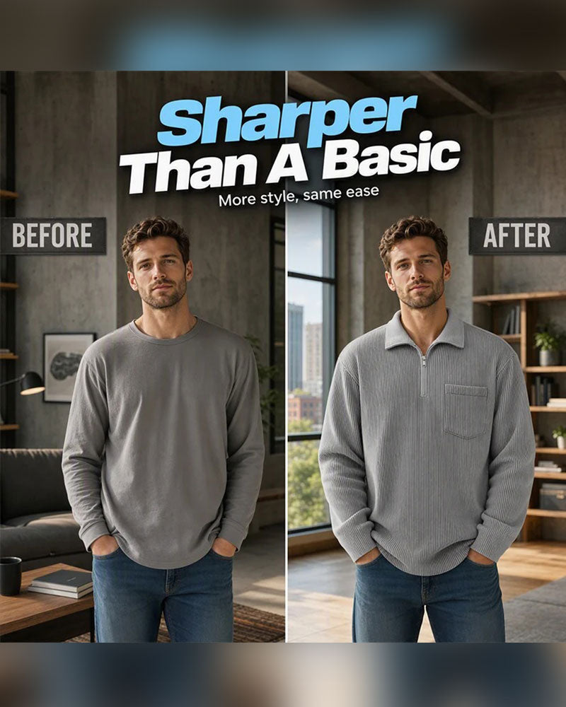 Ribbed Half Zip Lapel Long Sleeve Sweatshirt