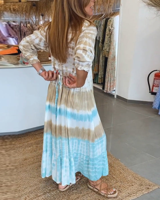 Contrast print strappy casual dress