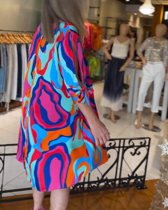 Round Neck Printed Loose Dress