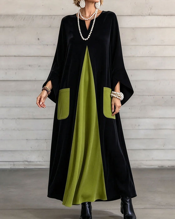 V-Neck Color-Block Maxi Dress