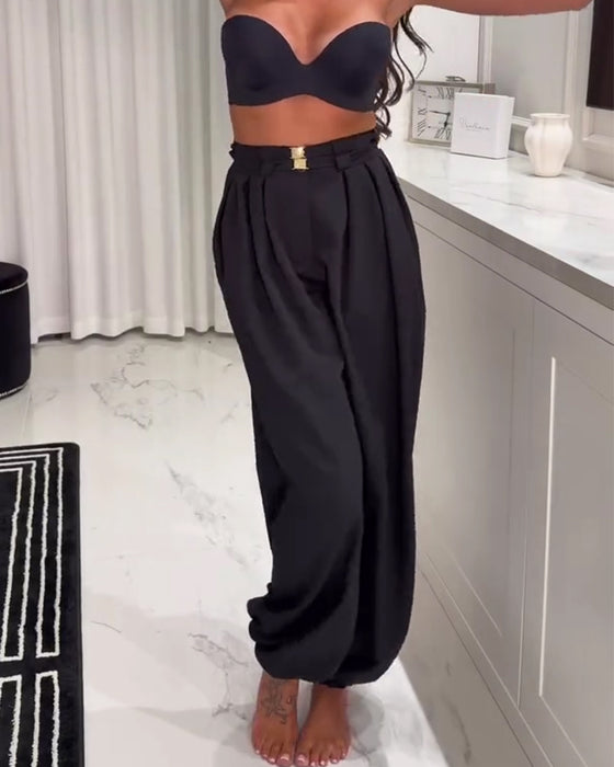 High-Waisted Lantern Pants With Cinched Cuffs