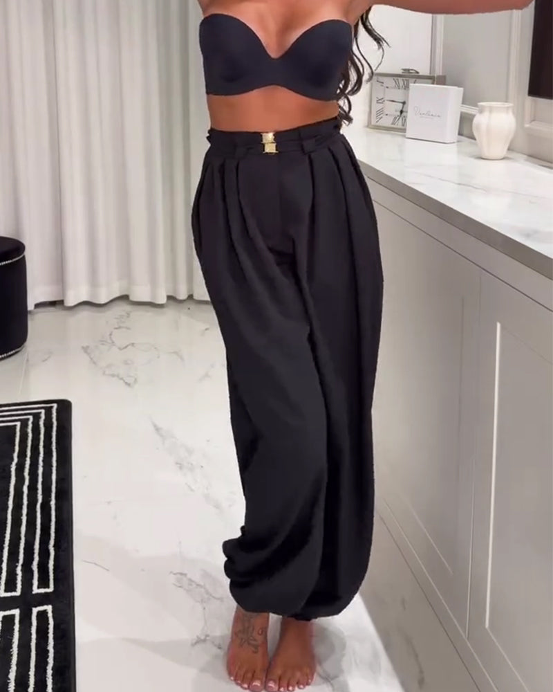 High-Waisted Lantern Pants With Cinched Cuffs