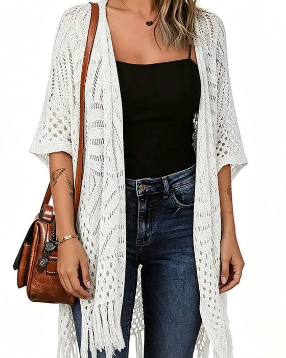 Cut-Out Fringe Detail Cardigan
