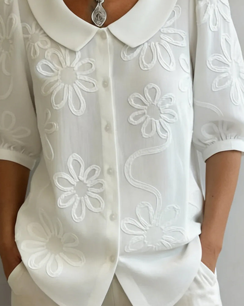 Floral Print Short-Sleeve Blouse