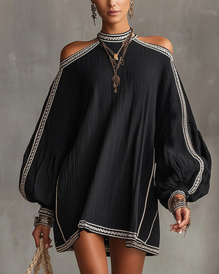 Lantern Sleeve Casual Short Dress