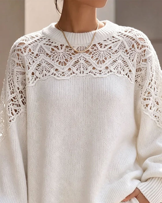 Hollow Out Puff Sleeve Long Pullover