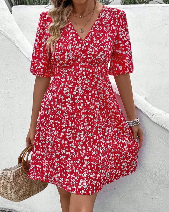 Floral V-Neck Short Dress