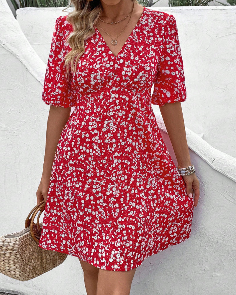 Floral V-Neck Short Dress