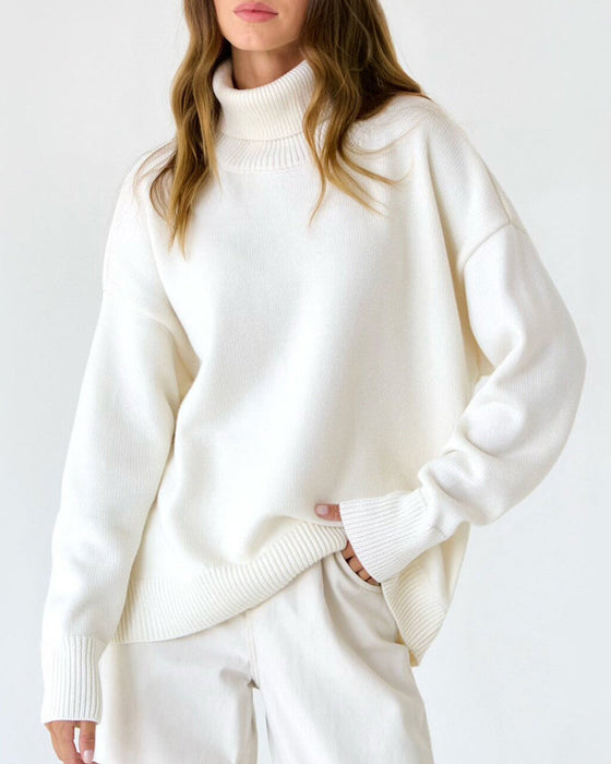 Solid color turtleneck casual sweater