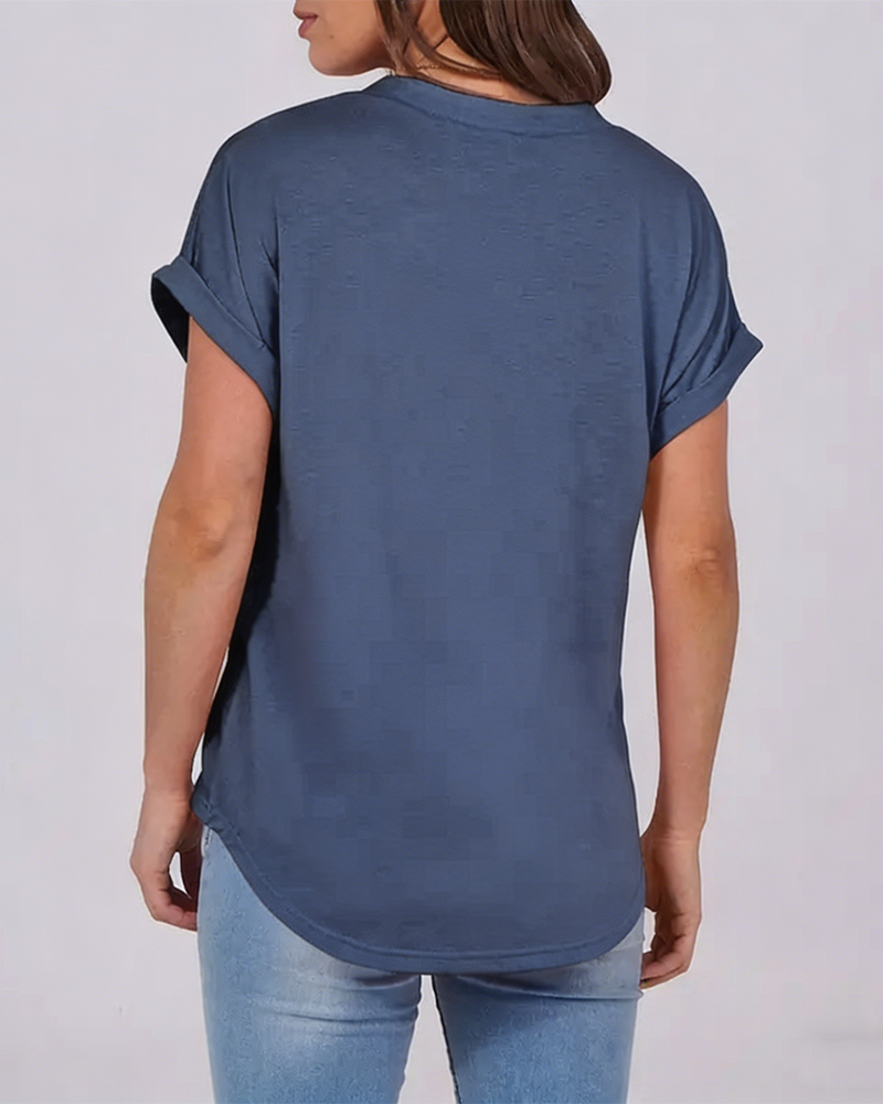 Solid V-Neck Short-Sleeve T-Shirt
