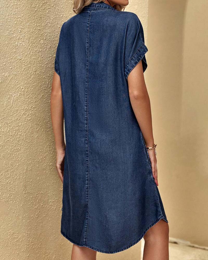 Zipper Lapel Short Sleeve Shirt Dress