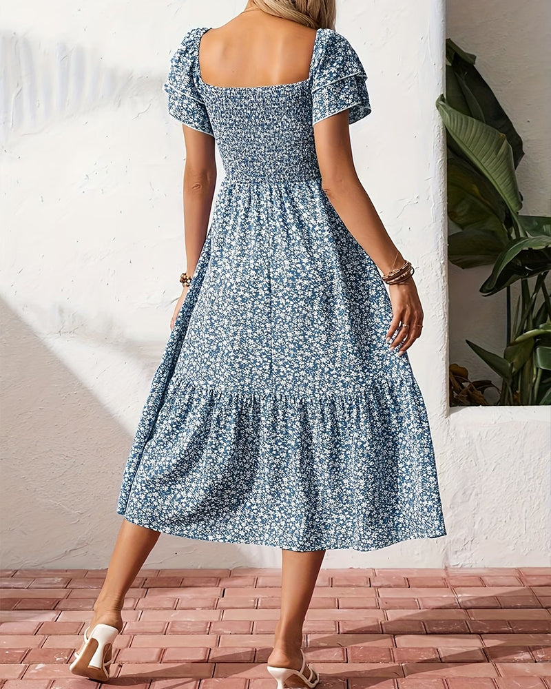 Ruffle Square Neck Floral Dress