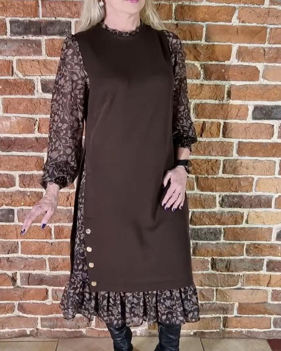 Round Neck Fake Two-Piece Dress