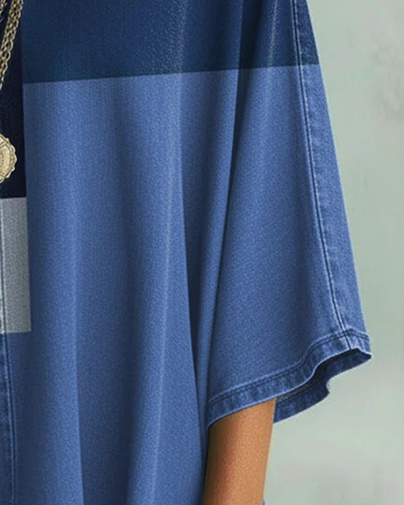 V-Neck Color Block Loose Top