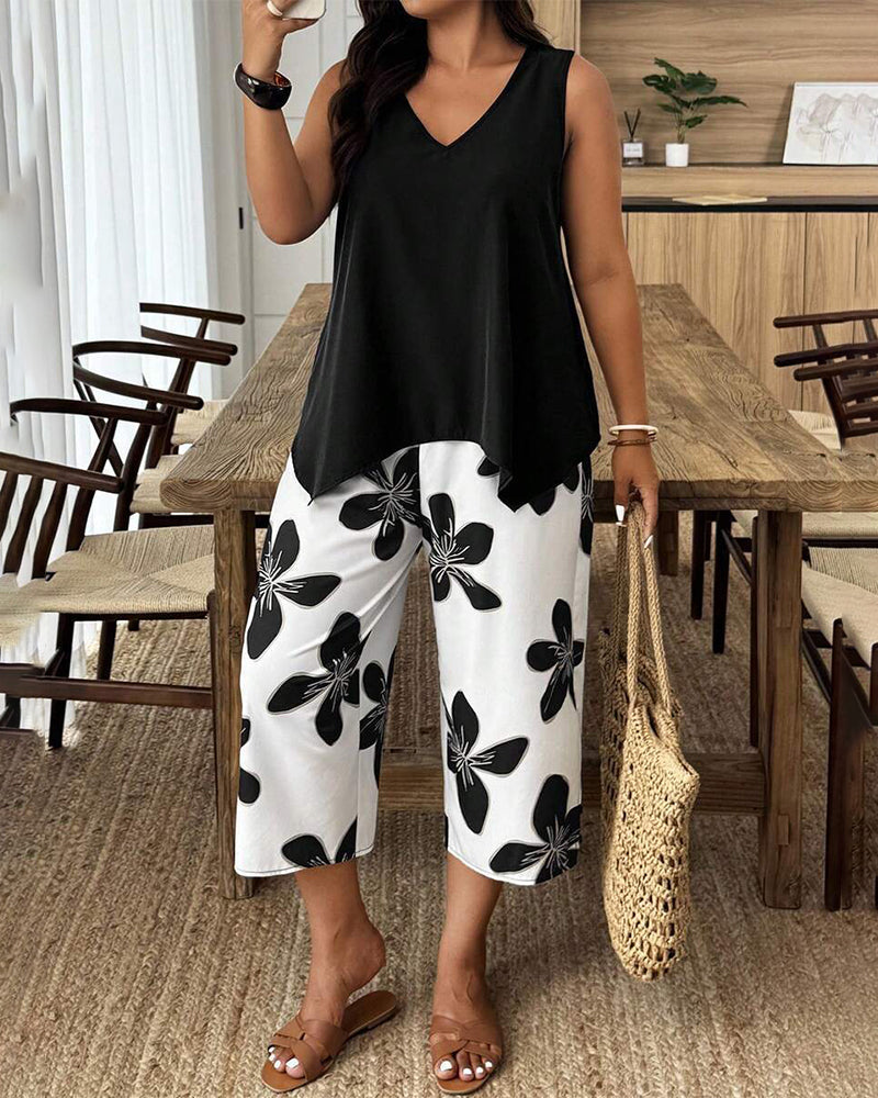 Elegant Print Sleeveless Set