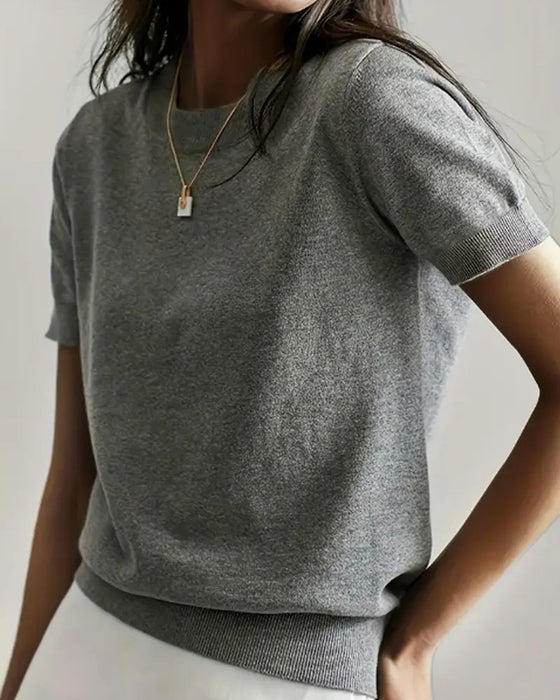 Round Neck Short Sleeve Thin Knit Pullover