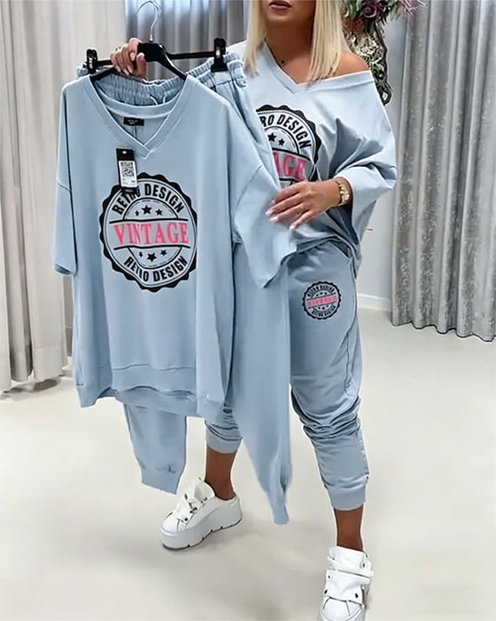V-Neck Sporty Relaxed Two-Piece Set