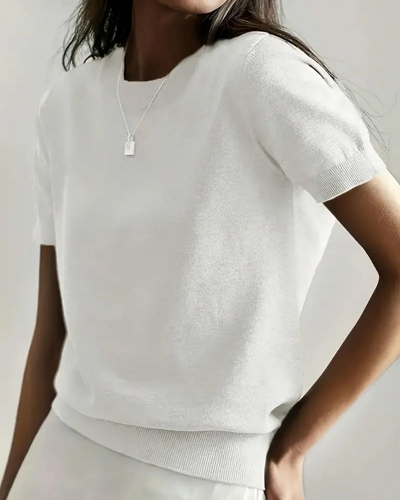 Round Neck Short Sleeve Thin Knit Pullover