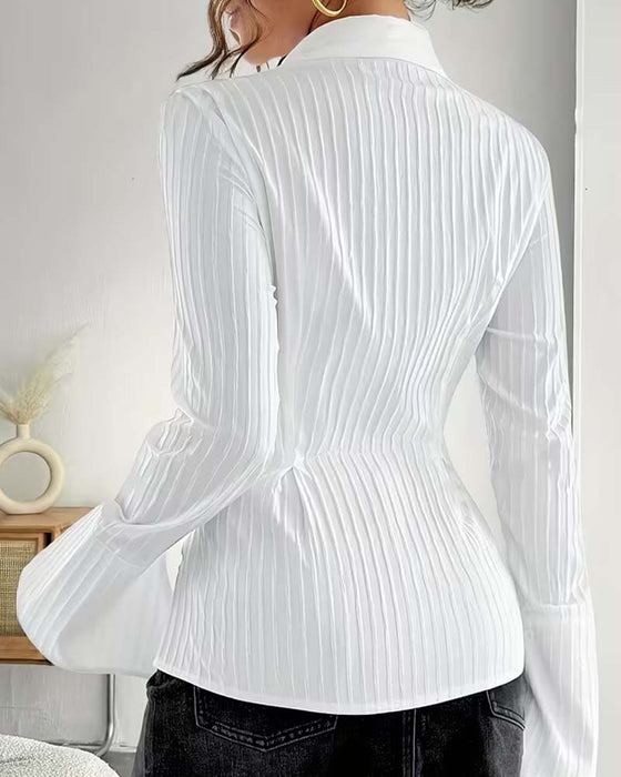 Pocket Striped Flare Sleeve Shirt