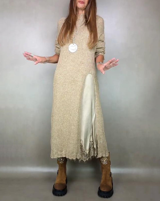 Knitted Dress and Lace Cami Dress Two - piece Set