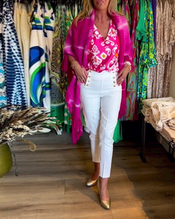 Printed V-neck short-sleeved top