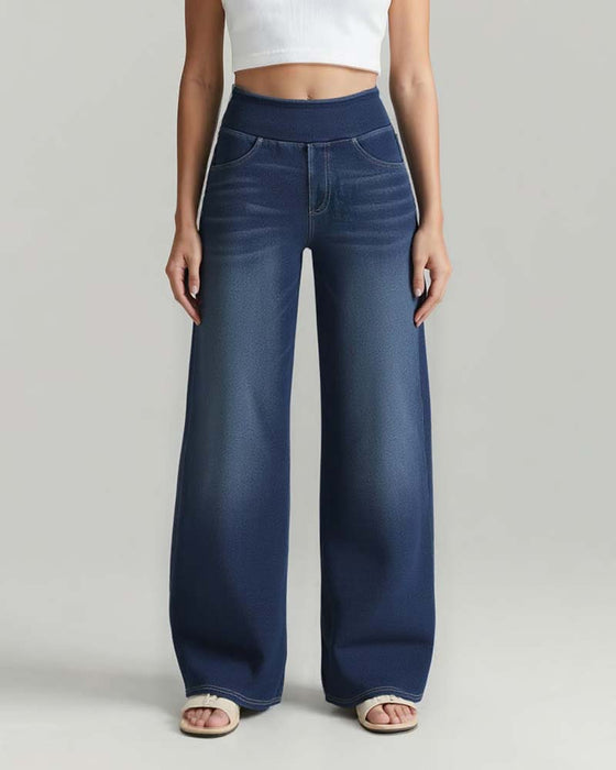 Elastic Waist Denim Wide Leg Pants