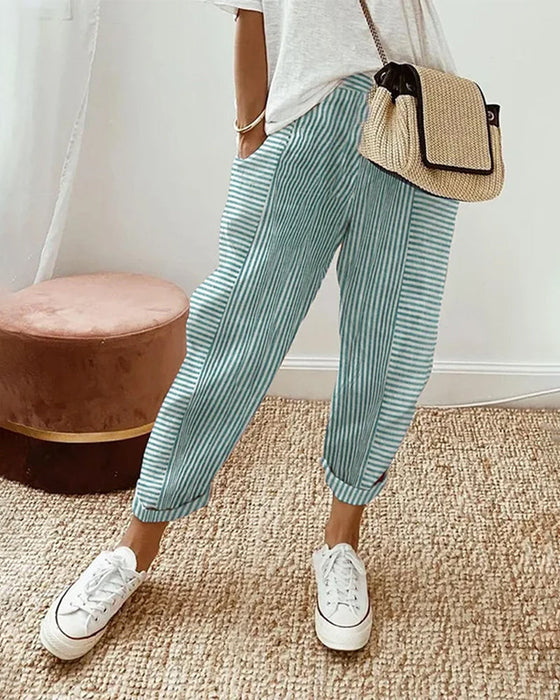 Casual striped print pocket pants