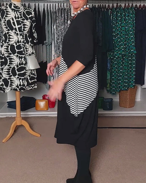 Casual striped color block crew neck dress