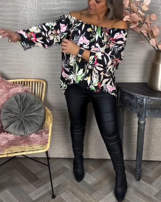 Printed one-shoulder blouse