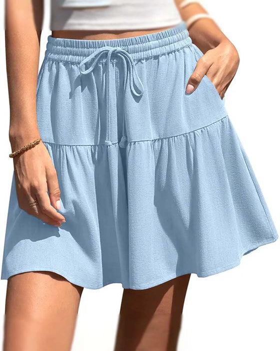 Ruffle Patchwork Tie Shorts