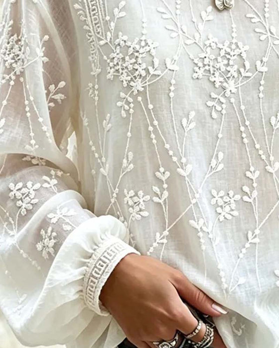 Three-Dimensional Flower Lantern Sleeve Blouse