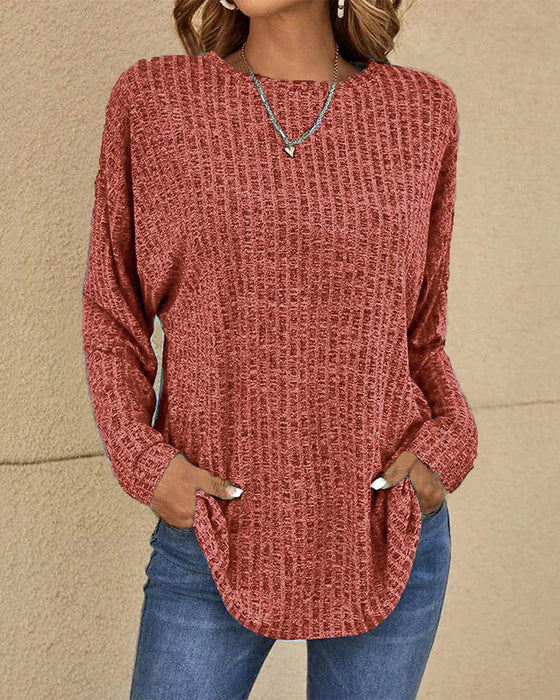 Round Neck Solid Color Top