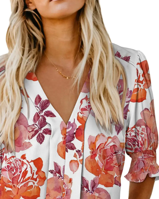 Elegant Small Floral Print Blouse