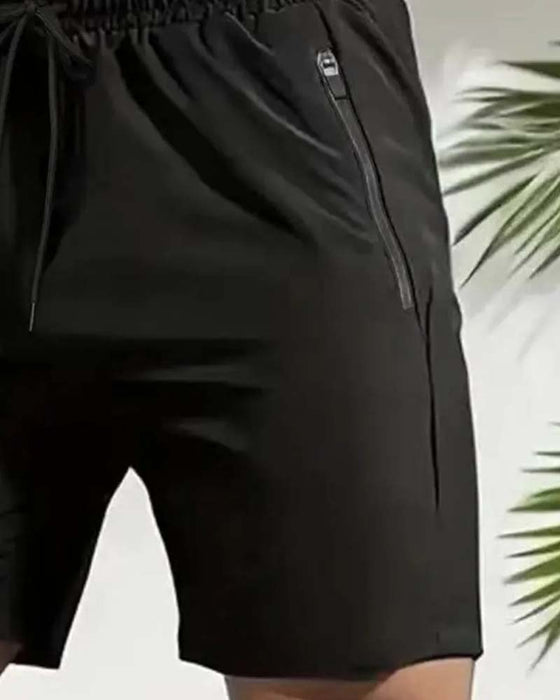 Drawstring Zipper Elastic Waist Shorts