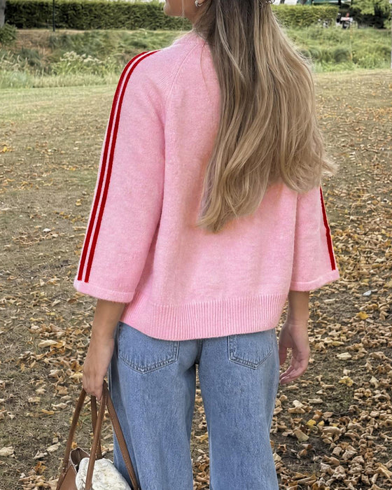 Striped 3/4 Sleeve Button Cardigan
