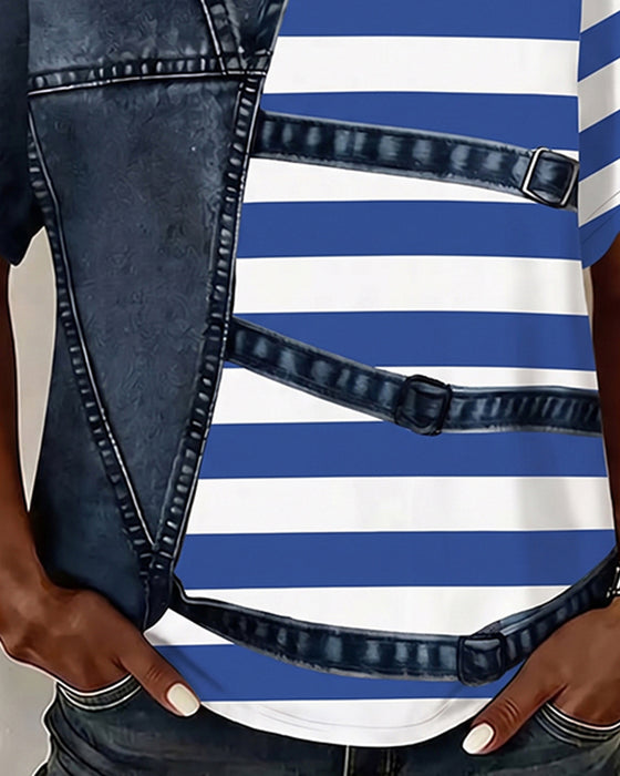 Stripe Patchwork Print T-Shirt