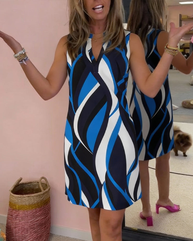 Sleeveless Geometric Print Dress