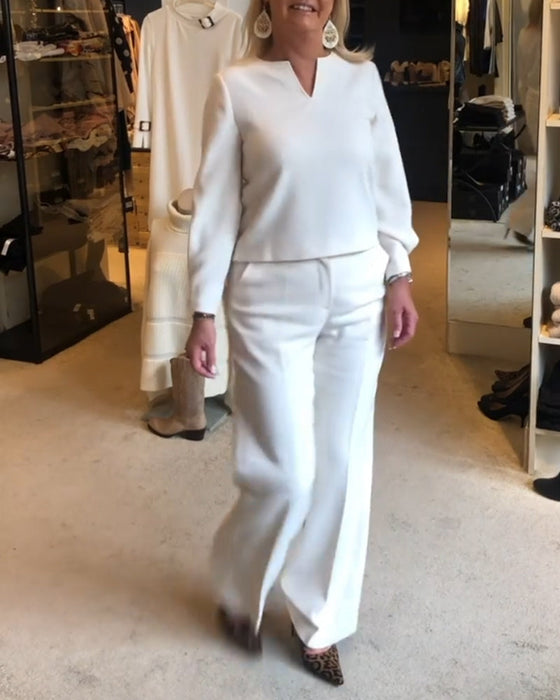 V-neck solid color elegant top