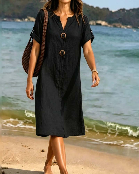 Casual V-neck Solid Color Dress