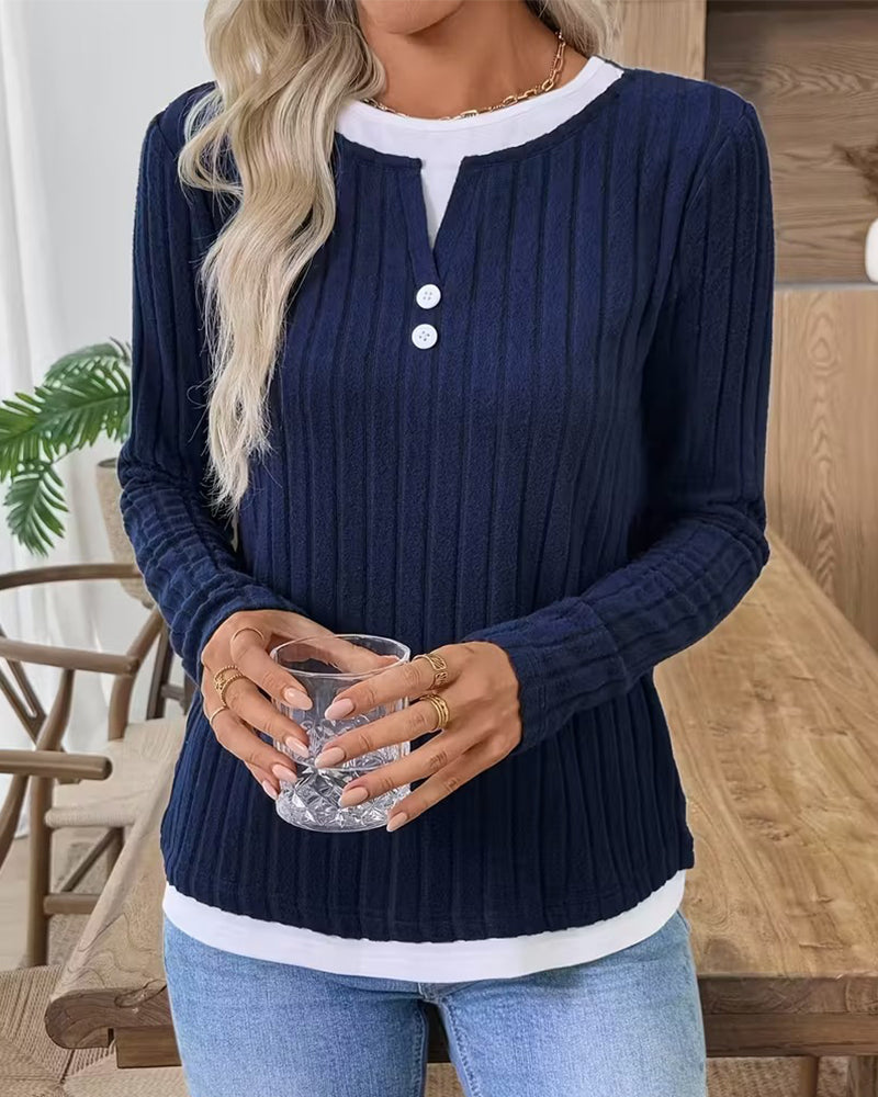 Fake Two-Piece Ribbed Brushed Top