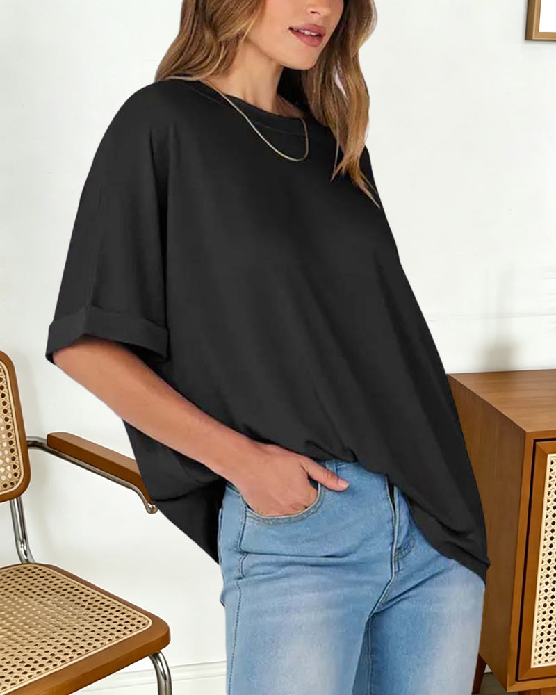 Loose Rolled-Hem Short-Sleeve T-Shirt